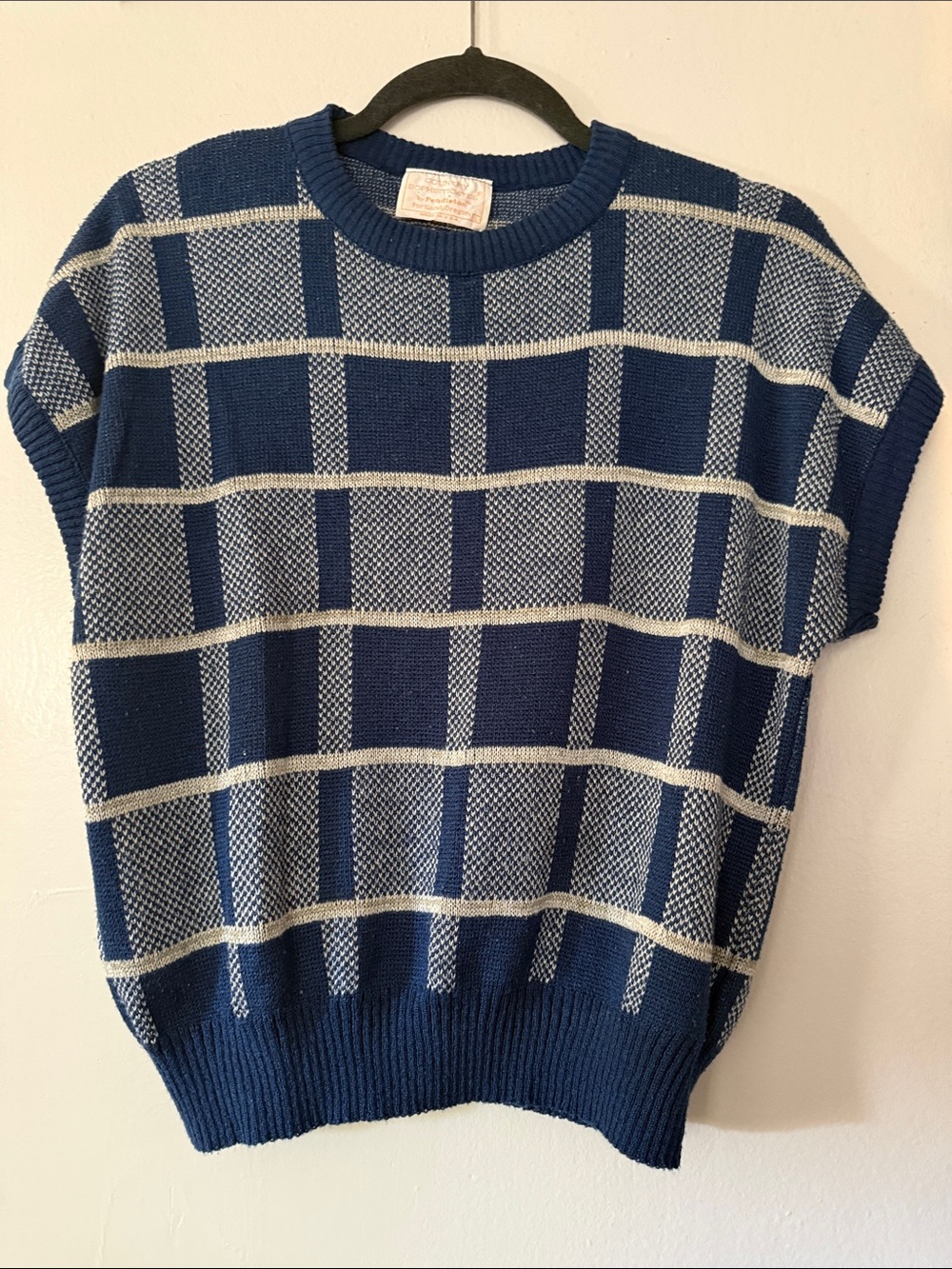 Country Sophistication by Pendleton Navy & Cream Windowpane Short-Sleeve Sweater